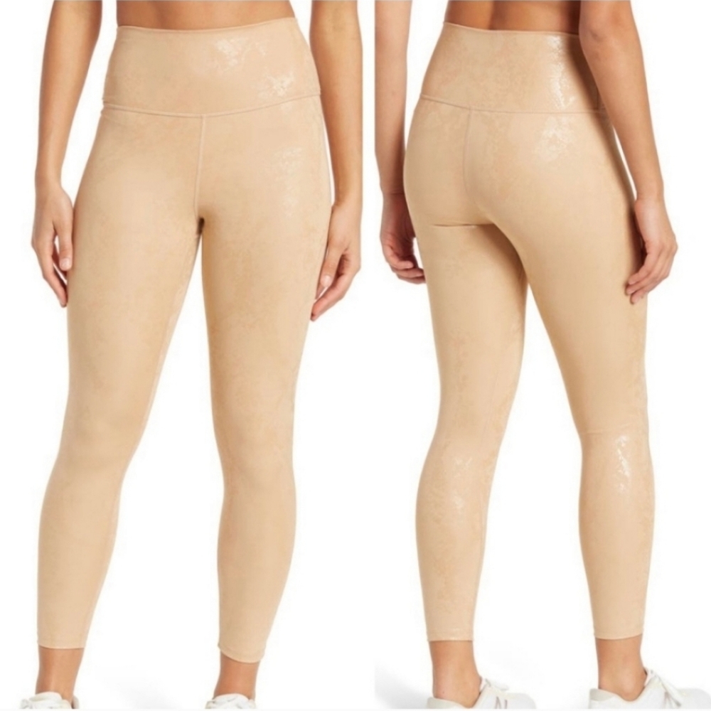 Carbon38 NWT Metalic Tan Snake Print 7/8 Length Leggings Womens Size Small